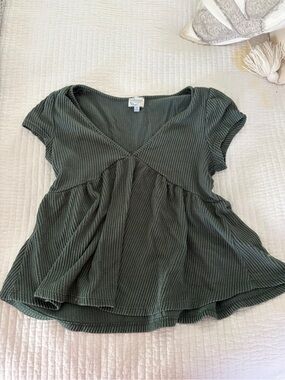 Olive Green Ribbed V-Neck Women’s Top
